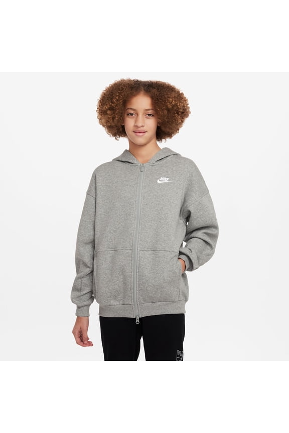 Girls 7-20 Nike Sportswear Club Fleece Oversized Full-Zip Hoodie Color: Dk Grey Heather Size: SMALL