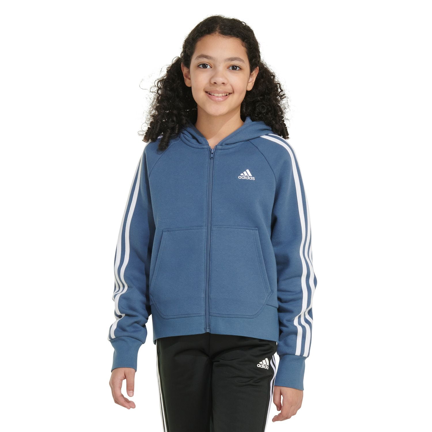 Girls 8-20 adidas 3-Stripe Zip-Up Fleece Hoodie Color: Ink Size: X