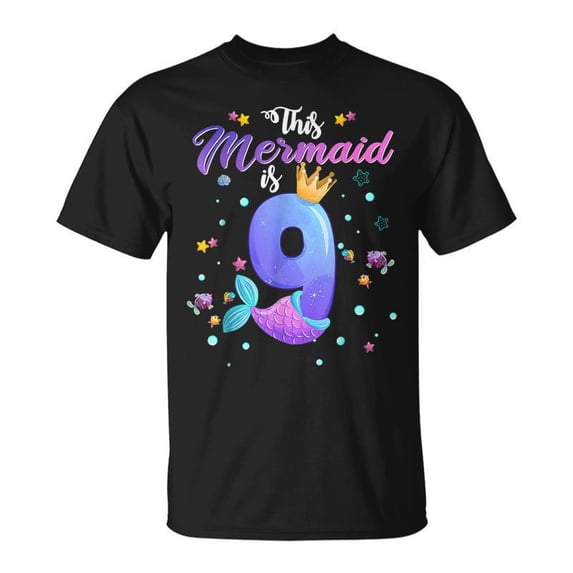 Girls 9Th Birthday This Mermaid Is 9 Years Old Costume TShirt