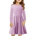 thumbnail image 1 of Girls A-Line Dresses Size 4-14 Teens Kids Casual Long Sleeve Crewneck Solid Color Pleated Pullover Midi Dress, 1 of 8