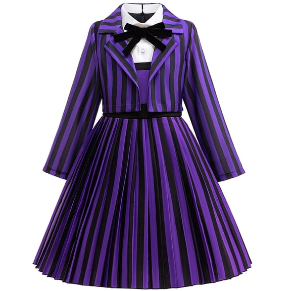 Girls Academy Uniform Costume 2PC Pleated Skirt Stripes Suits Halloween Party Outfits for 7-8Y
