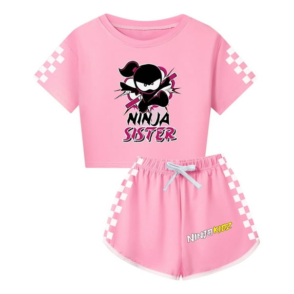 Girls Active Outfit – Kids Ninja Kidz Crop Tee and Shorts Set – Sportswear for Summer Fun