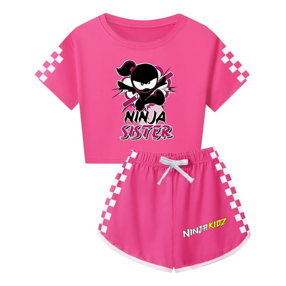 Girls Active Outfit – Kids Ninja Kidz Crop Tee and Shorts Set – Sportswear for Summer Fun