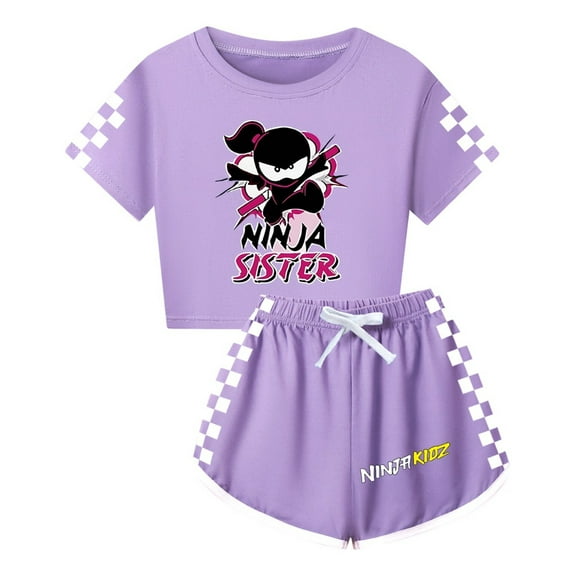 Girls Active Outfit – Kids Ninja Kidz Crop Tee and Shorts Set – Sportswear for Summer Fun