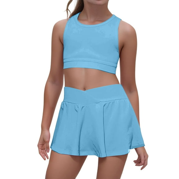 Girls Active Outfit Set Toddler Playwear Summer Sports Clothes Comfortable Vest Romper Casual Stretchy Waist For Kids Age 4-7