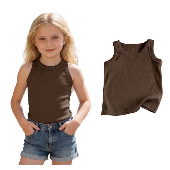 Girls Active Quick Dry Tank Top Kids Sleeveless Brown Undershirt Girls Athletic Dance Performance Tops 9-10 Years