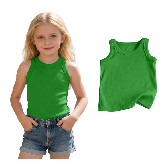 Girls Active Quick Dry Tank Top Kids Sleeveless Green Undershirt Girls Athletic Dance Performance Tops 5-6 Years
