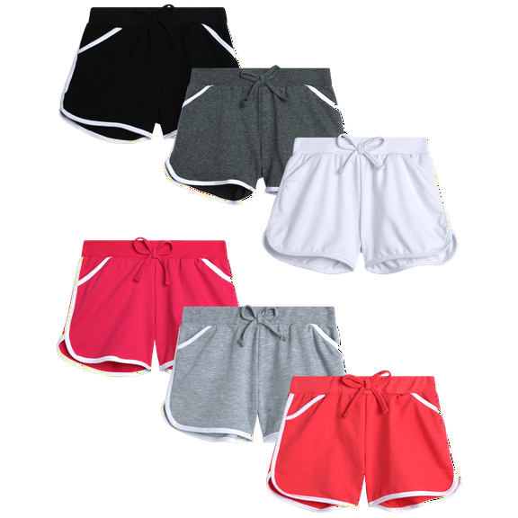 Girls' Active Shorts - 6 Pack French Terry Athletic Gym Dolphin Shorts (Size: 7-16)