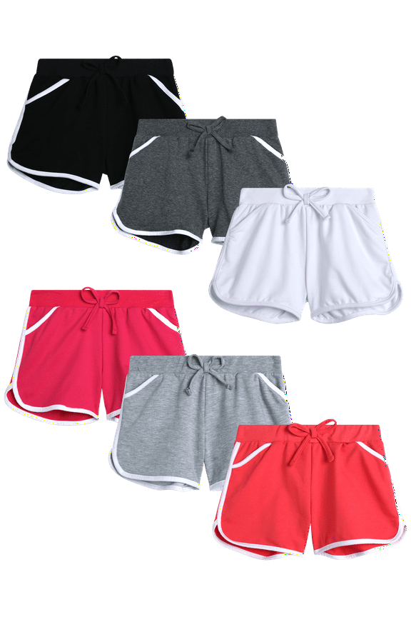 Girls' Active Shorts - 6 Pack French Terry Athletic Gym Dolphin Shorts (Size: 7-16)
