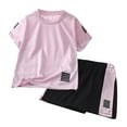 thumbnail image 1 of Girls Activewear Sets Short Sleeve Soccer Shirt and Mesh Toddler Boys Shorts Two Piece Soccer Uniform for Boys 3-4 Years, 1 of 3