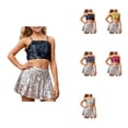 thumbnail image 1 of Girls' Adjustable Elastic Band Sequined Crop Top with Navel for Ages 5+, Paired with Sparkly High-Waisted A-Line Flowy Mini Skirt for Party & Night Out, 1 of 4