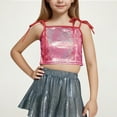 thumbnail image 1 of Girls Adjustable Strap Sequins Cami Vest Metallic Sparkle Crop Tank Tops Kids Performance Dance Oufits for 4-14 Years, 1 of 5