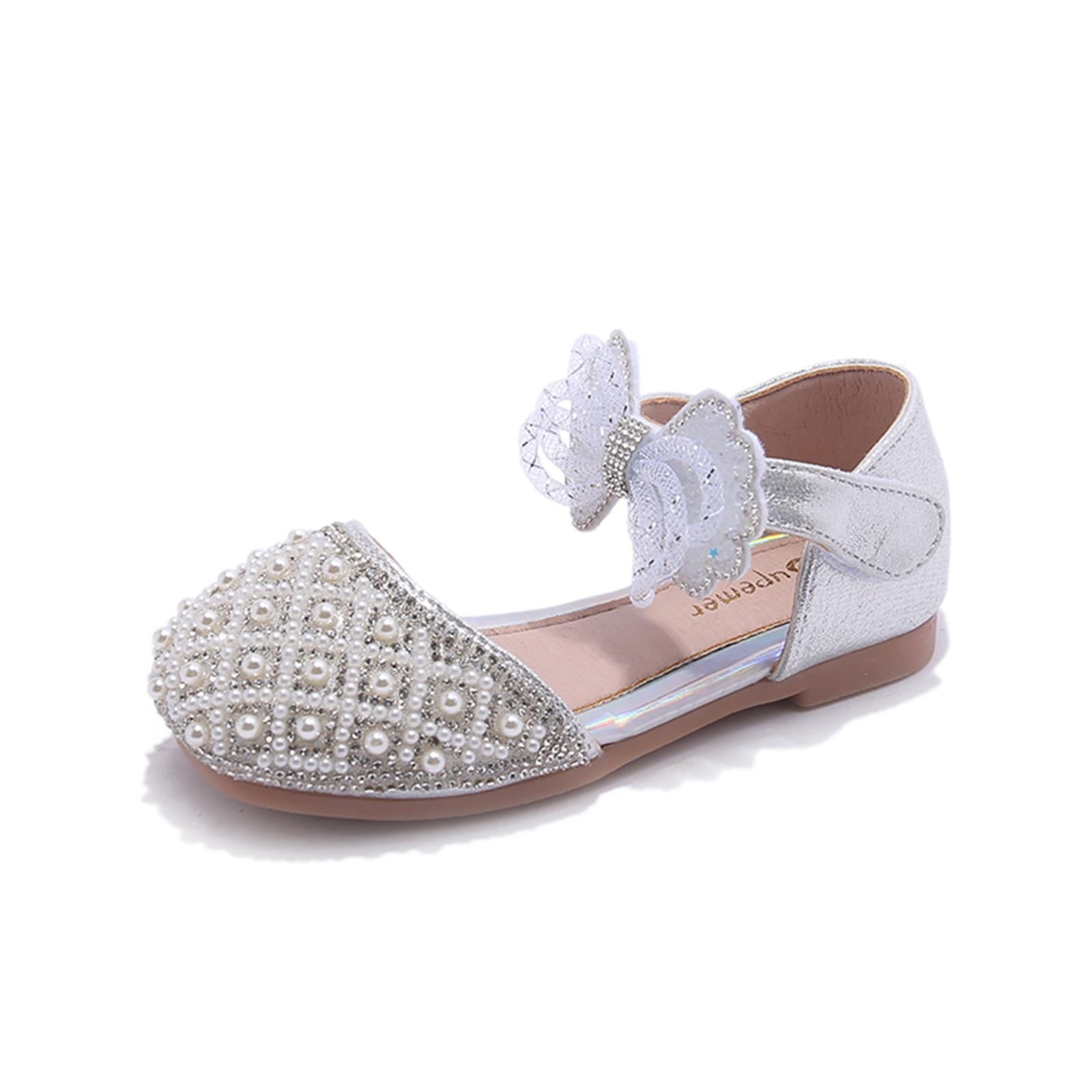 Girls' Adorable Flower Wedding Party Princess Dress Shoes Silver 4.5 ...