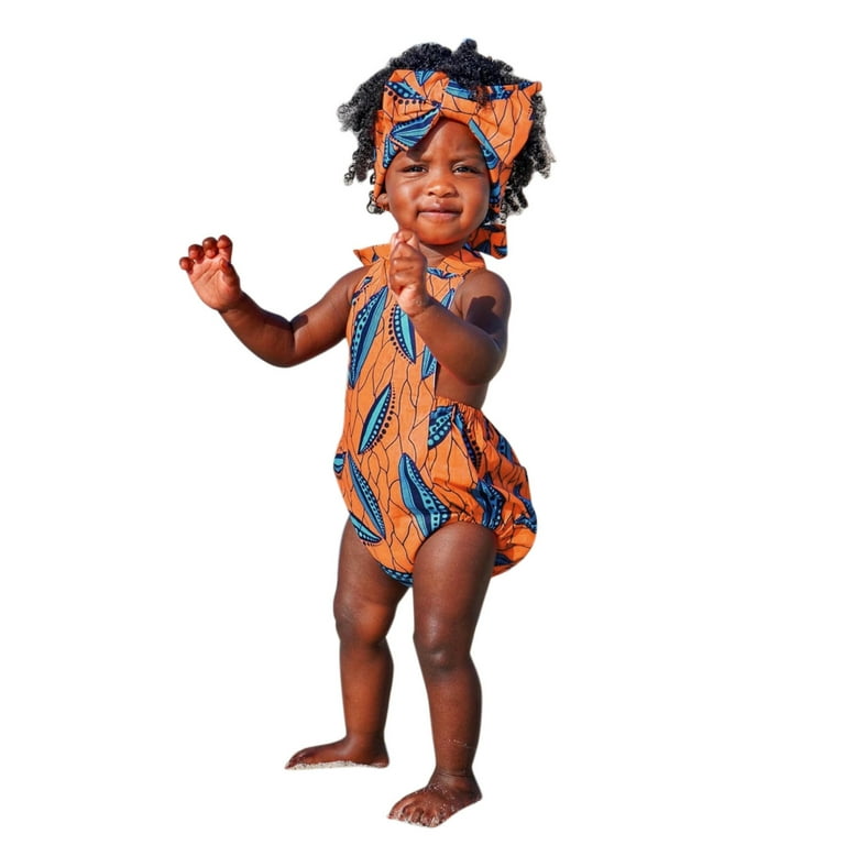 Girls African Traditional Style Sleeveless Romper Ankara Backless Bodysuits Headbands Outfits 3 18M Leotard Kids Ballet Sister Matching Outfits for Baby Little Girl Clothes for Walmart