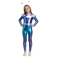 thumbnail image 1 of Girls Alien Robot Catsuit, Shiny Metallic Long-Sleeve Jumpsuit with Antenna Headband, Halloween, 1 of 5
