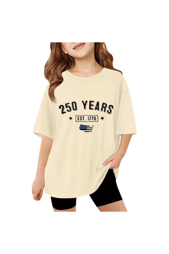 Girls American Flag 250th Anniversary T Shirt Kids 2026 Patriotic Short Sleeve Crewneck Tee