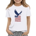 thumbnail image 1 of Girls American Flag Eagle T-Shirt White 4th of July Patriotic Independence Day Top for Kids,Size 5-6 T, 1 of 5