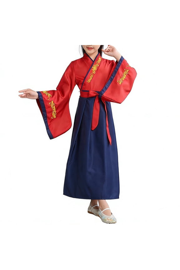 Girls' Ancient Chinese Hanfu Princess Dress - Floral Print Traditional Fancy Dress Up Outfit