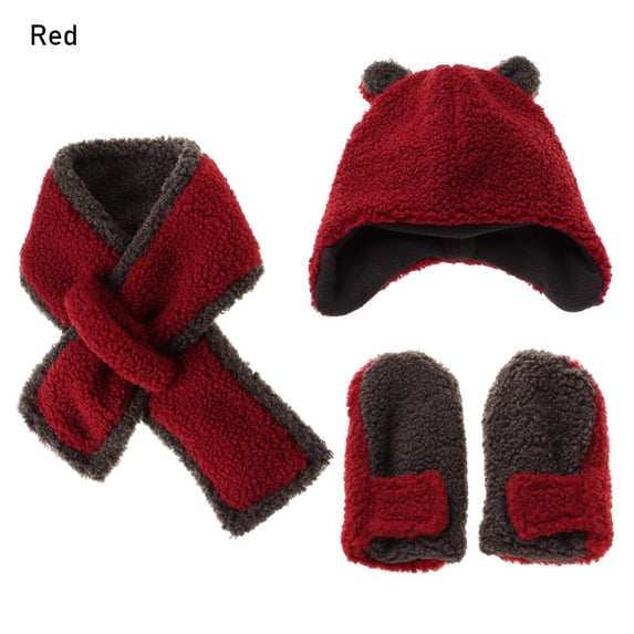 Girls And Boys Autumn Cotton Cute Children Scarf Baby Hat Scarf Gloves Suit Kids Hat Scarf Set RED