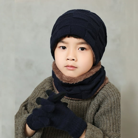 Girls And Toddler Winter Beanie Hat Scarf Gloves Set Thick Knitted Warm Lined Hat Scarf Neck Warmer Gloves for Toddlers Baby Girls and Boys 3 Pieces