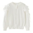 thumbnail image 1 of Girls' Angel Wing Knit Cardigan Round Neck Cotton Sweater Jacket, 1 of 13