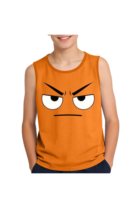 Boys Angry Face Graphic Tank Top Sleeveless Soft Stretchy Crewneck Casual Summer Top Orange,Size 10 T