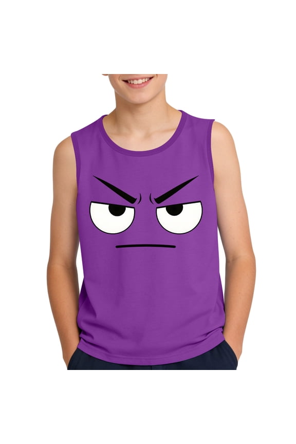 Boys Angry Face Graphic Tank Top Sleeveless Soft Stretchy Crewneck Casual Summer Youth Basic Purple,Size 12 T
