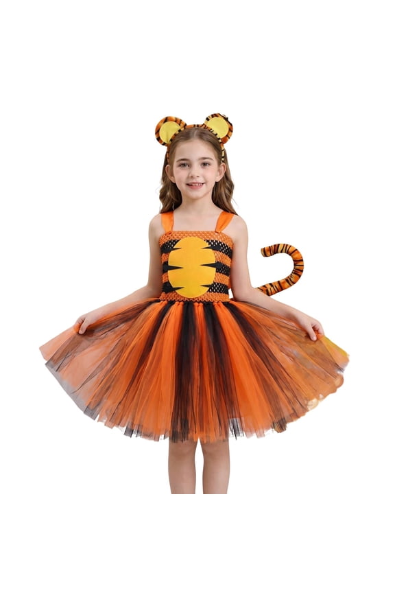 Girls Animal Cartoon Pattern Dress Outfit Festival Performance Party Toddler Kids Playsuit Clothes