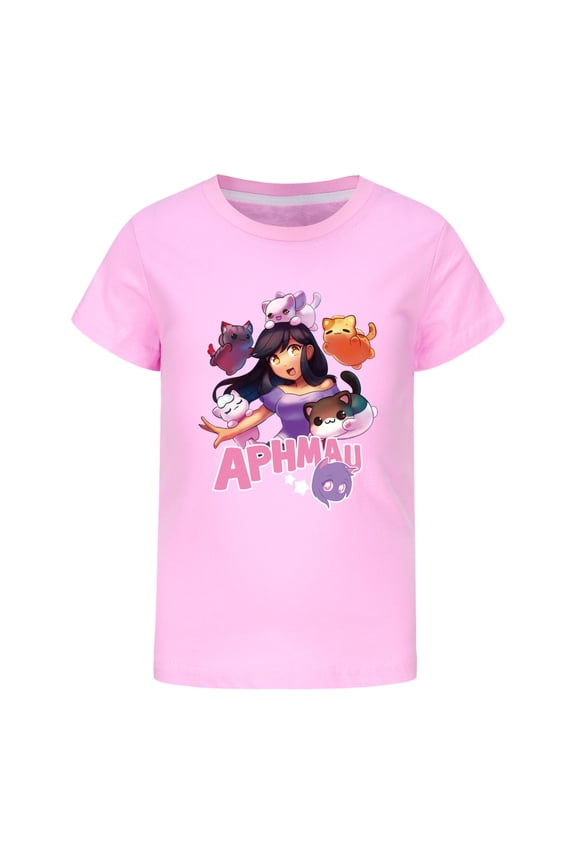 Girls Anime T-Shirt Costume Kids Cartoon Aphmaus Tee Shirt Daily Playwear Causal Wear Shirt Summer Clothes for 3-13 Years