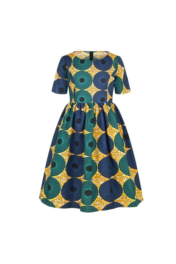 Girls Ankara Princess Round Toddler Style Outfits Kids 16Y Baby Dresses Dashiki Sleeve Neck African Short Dress Traditional Girls Dresses Girls Fashion Size 7