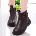 thumbnail image 1 of Girls Ankle Boots Bow Decor Side Zipper Booties Kids Trendy Simple Comfy Chunky Heel Non-Slip Shoes for School Wear Brown 2 Big Kids, 1 of 7