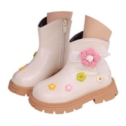Girls Ankle Boots Cute Knit Flower Bowtie Platform Lug Sole Zipper Short Booties Trendy Stitching Leather Round Toe Kids Chelsea Boots 11.5 Little Kid White