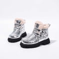 thumbnail image 1 of Girls Ankle Boots Fleece Lined Buckle Straps PU Booties Kids Winter Warm Comfy Round Toe Soft Sole Boots Silver 7 Toddler, 1 of 7