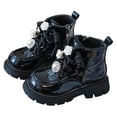thumbnail image 1 of Girls Ankle Boots Glitter Pearl Lace up Combat Booties Fashion Lug Sole Fall Winter Elegant Princess Dress Boots Black 12 Little Kids, 1 of 5