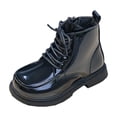 thumbnail image 1 of Girls Ankle Boots Kids Combat Boots Glossy Patent Bootie Lace Up Side Zipper Water Resistant Easy Clean for Fall Winter Daily Party Wear, 1 of 9