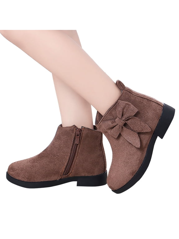 Girls Ankle Boots Low Block Heel Glitter Bowknot Zipper Booties Little Kid Big Kids