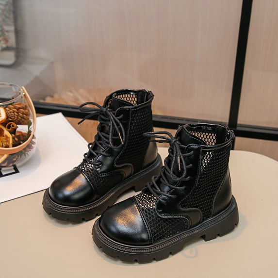 Girls Ankle Boots Mesh Lace Up Back Zipper Booties Kids Summer Hollow Out Breathable Soft Sole Boots Black 9.5 Little Kids
