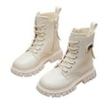 thumbnail image 1 of Girls Ankle Boots Waterprof Lace up Soft Leather Combat Boots Trendy Chunky Lug Sole Fall Booties, 1 of 6