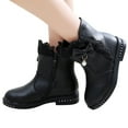 thumbnail image 1 of Girls Ankle Boots Winter Fur Lined Fashion Trendy Casual Cute Comfortable Lightweight Thick Warm Boots Lace Trim PU Leather Side Zipper Riding Boot 4-12 Years, 1 of 6