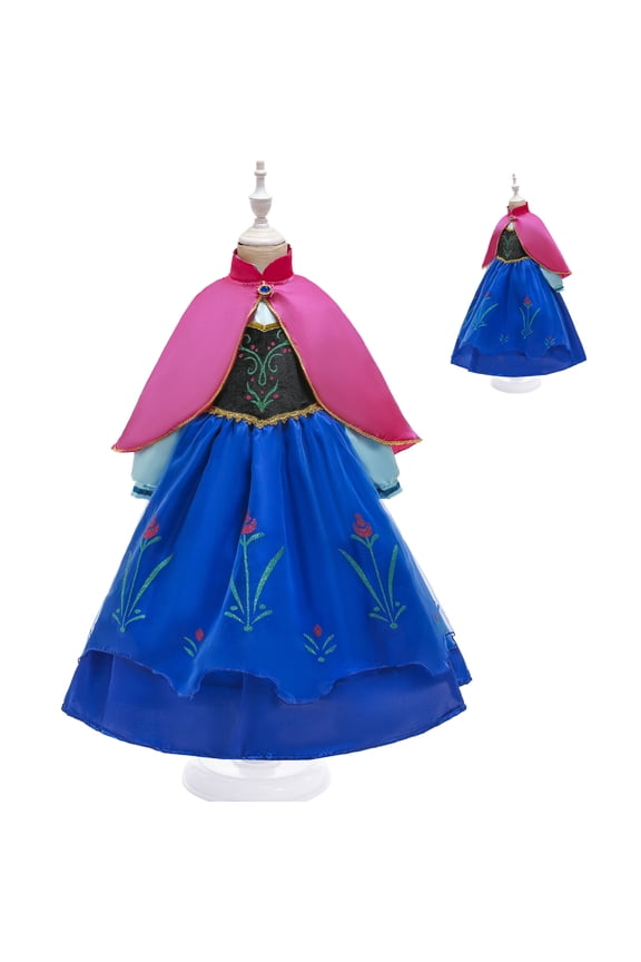 Girls Anna Long Sleeve with Cape Dress Christmas Princess Costume