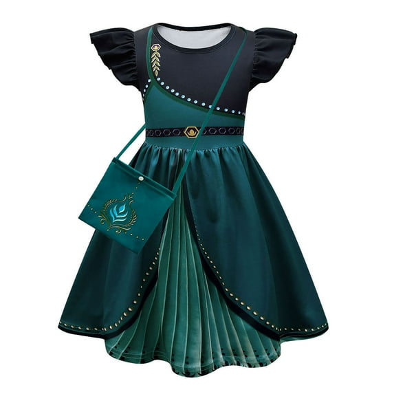 Girls Anna Princess Costume Dress Halloween Short Sleeves Fancy-Dress Outfit