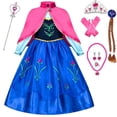 thumbnail image 1 of Girls Anna Princess Costume Halloween Cosplay Party Dress up with Accessories, 1 of 7