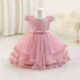 thumbnail image 1 of Girls Appliques Tulle Dress Cap Sleeve Princess Birthday Wedding Baptism Party Formal Evening Dance Ball Gown Hot Pink 18-24 Months, 1 of 7