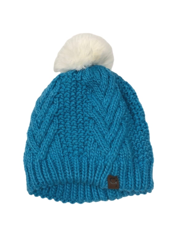 Girls Aqua Blue Knit Plush Lined Beanie Stocking Cap Winter Hat