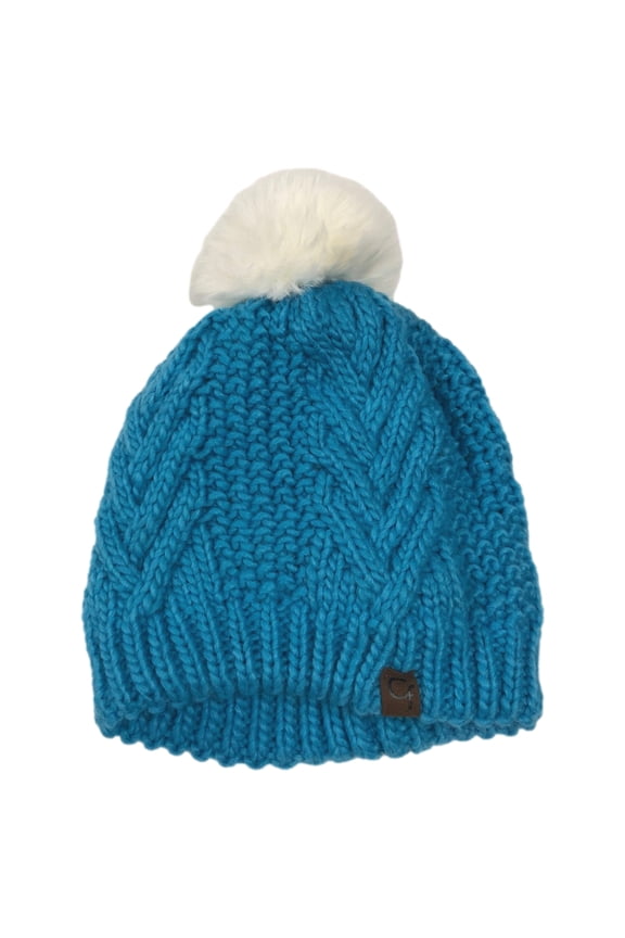 Girls Aqua Blue Knit Plush Lined Beanie Stocking Cap Winter Hat