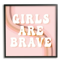 Girls Are Brave Bold Retro Typography Curved Rainbow Inspirational Framed Art Print Wall Art, 17x17
