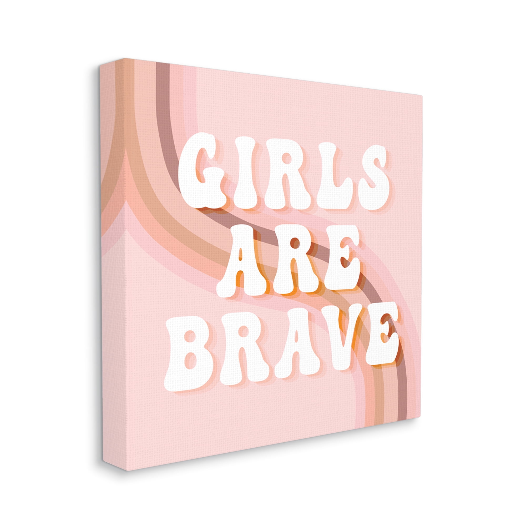 Girls Are Brave Bold Retro Typography Curved Rainbow Inspirational Gallery-Wrapped Canvas Print Wall Art, 17x17