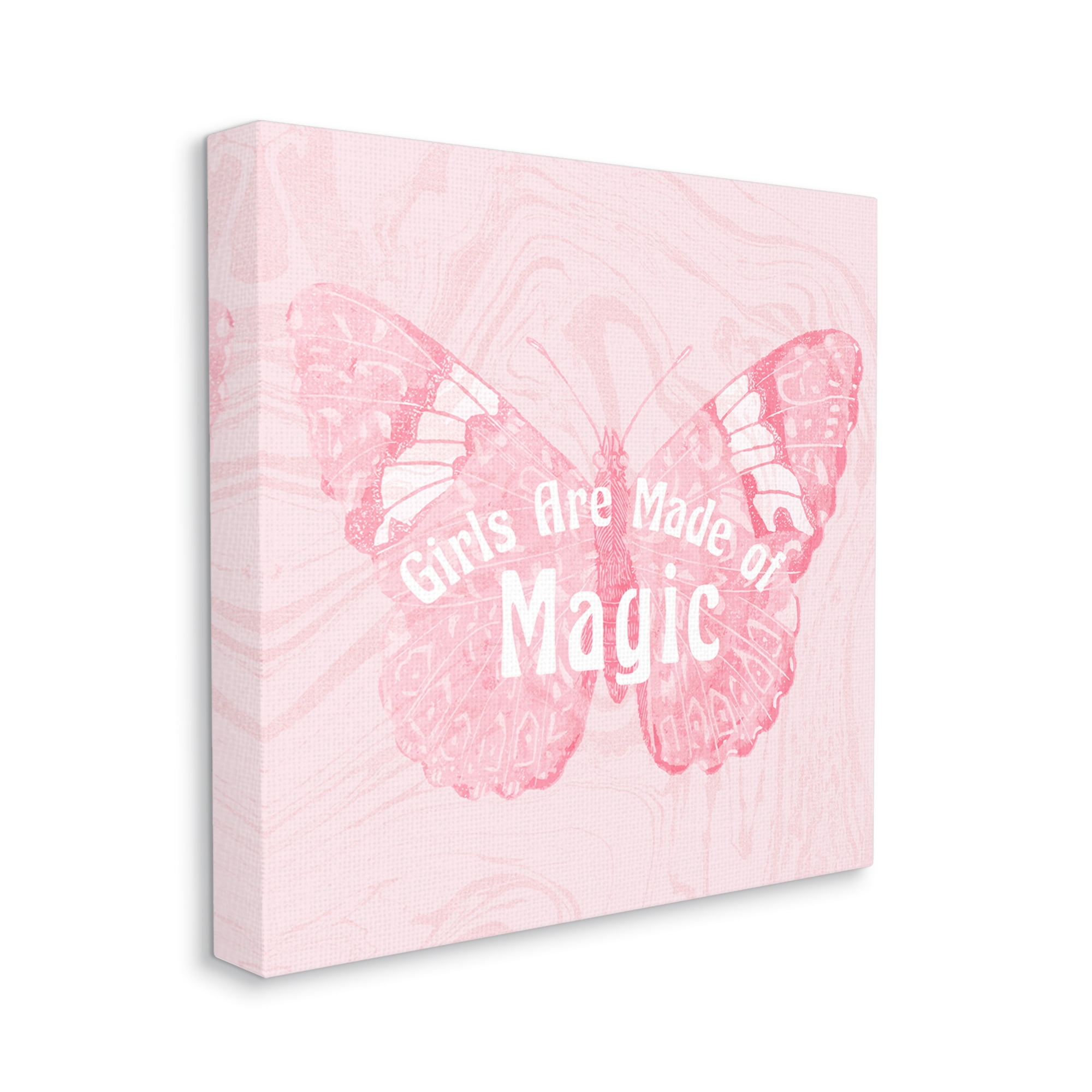 Girls Are Made of Magic Pink Patterned Butterfly Animals & Insects Gallery-Wrapped Canvas Print Wall Art, 17x17