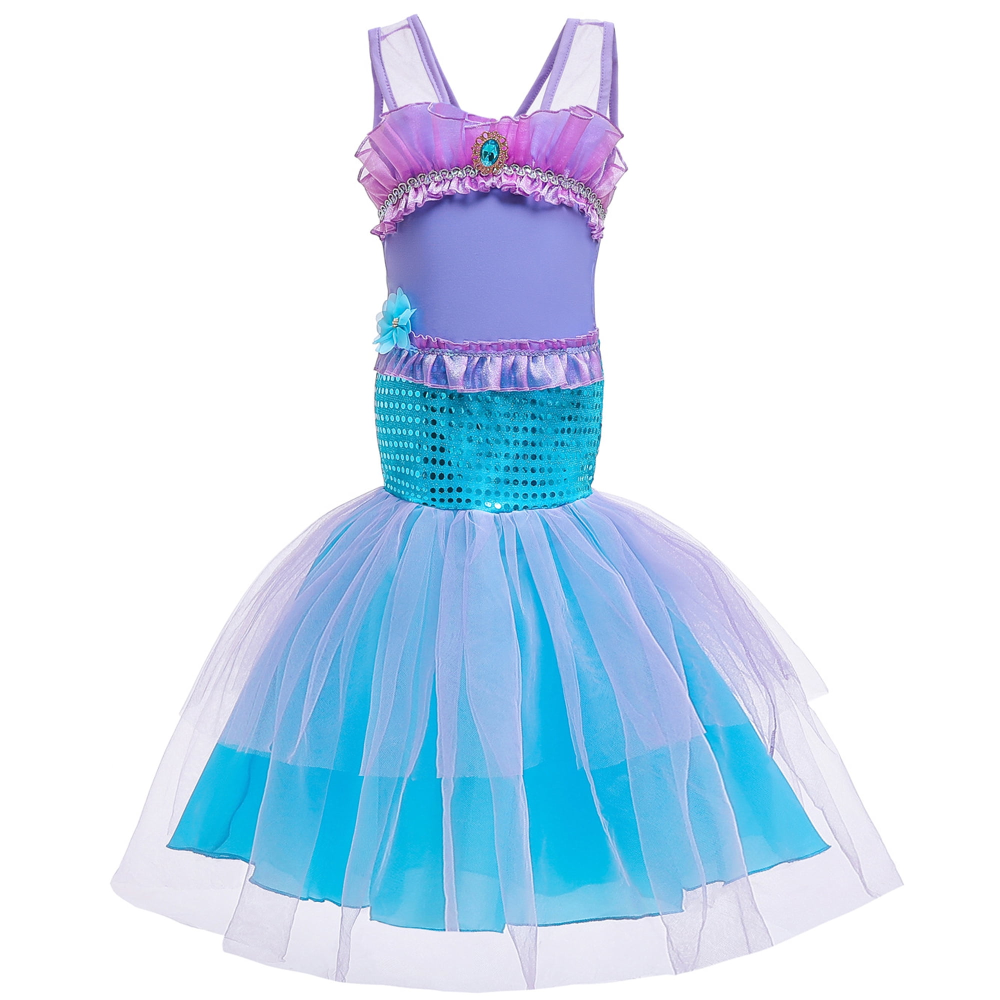 Girls Ariel Mermaid Princess Cosplay Dress Kids Fancy Tail Costume Dresses 3-8T