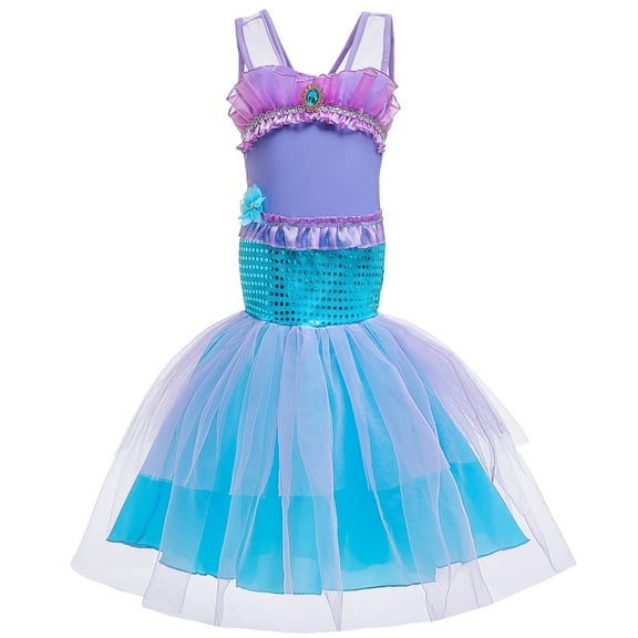 Girls Ariel Mermaid Princess Cosplay Dress Kids Fancy Tail Costume Dresses 3-8T